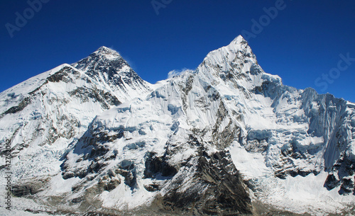 Photo: Mt Everest and Nuptse to the right in the Himalaya, Nepal. Mt Everest and Nuptse to the right in the Himalaya, Nepal.