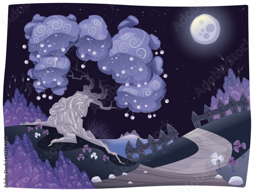 Vector: Bucolic nightly landscape on the sea. Vector illustration. Bucolic nightly landscape on the sea. Vector illustration.