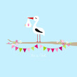 Tall Stork Baby Girl On Tree Bunting "It´s a Girl" Blue