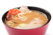 Photo: Soup. Miso soup with seafood. On a white background. Tiger shrim Soup. Miso soup with seafood. On a white background. Tiger shrim