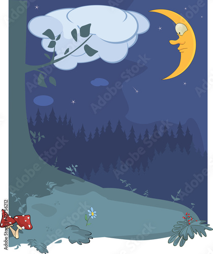 Vector: Night wood landscape Night wood landscape