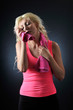 Photo: a woman wiped with a towel a woman wiped with a towel