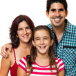 Young hispanic family isolated on white (dad,mom and girl)