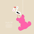 Stork With Baby Girl On Hanging Pink Teddy Beige Stork With Baby Girl On Hanging Pink Teddy Beige