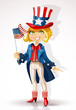 Girl in a suit of Uncle Sam and with flag USA