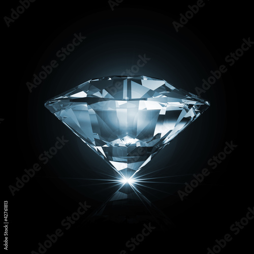 Illustration: Blue Diamond on black background with glowing rays Blue Diamond on black background with glowing rays