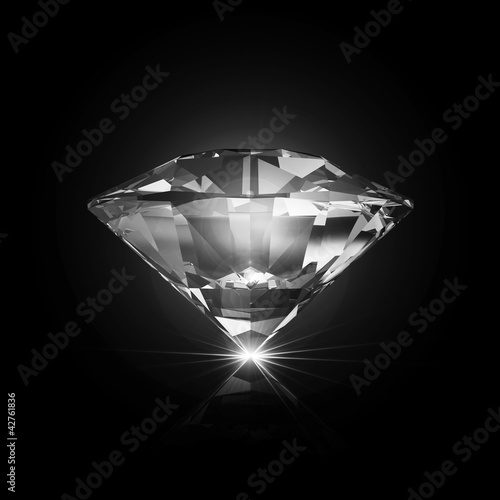 Illustration: Diamond on black background with glowing rays Diamond on black background with glowing rays
