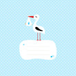 Stork With Baby Boy Speech Bubble Blue Hearts