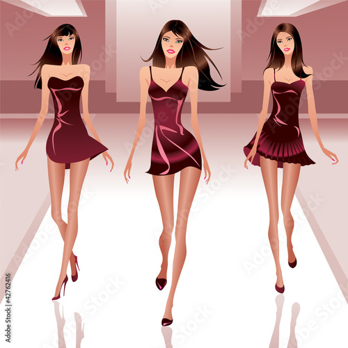 Vettoriale: Fashion models on catwalk - vector illustration Fashion models on catwalk - vector illustration