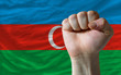 Hard fist in front of azerbaijan flag symbolizing power