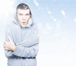 Photo: Man freezing in cold winter snow Man freezing in cold winter snow