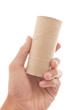 Hand Holding an Empty Roll of Toilet Paper