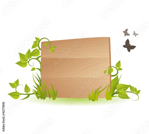 Vektor: Leaves and wood Sign Leaves and wood Sign