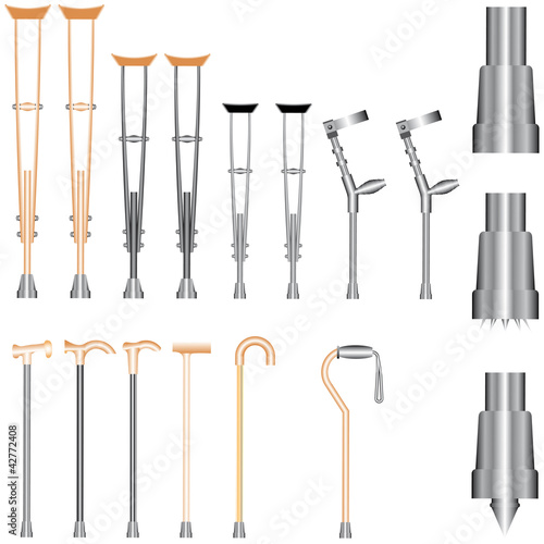 Vector: Set of orthopedic equipment (crutches, walking sticks) Set of orthopedic equipment (crutches, walking sticks)