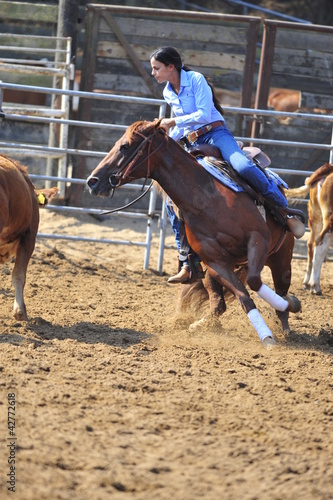 Photo: Young woman is riding a horse Young woman is riding a horse