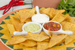 Nachos - Tortilla Chips with guacamole, salsa & sour cream dips
