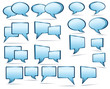 Silver blue and glass 3D and 2D speech bubbles