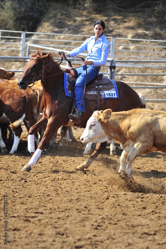 Photo: Young woman is riding a horse Young woman is riding a horse