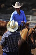 Cowgirl & her horse gets a medal for winning in competition