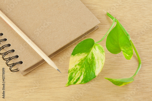Photo: recycle notebook and wooden pencil recycle notebook and wooden pencil