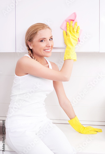 Photo: housewife cleaning furniture housewife cleaning furniture