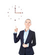 Foto: Business woman pointing up on sign idea Business woman pointing up on sign idea