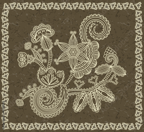 Vektor: Vintage frame with floral pattern in retro style Vintage frame with floral pattern in retro style