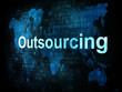 Job, work concept: pixelated words Outsourcing on digital screen