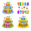 Vector: Vector illustration - set of birthday pies with candles Vector illustration - set of birthday pies with candles