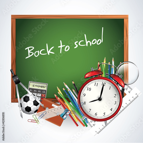 Vector: Back to school - blackboard with school supplies Back to school - blackboard with school supplies