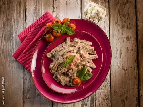 Photo: pizzoccheri with tomato and ricotta sauce pizzoccheri with tomato and ricotta sauce