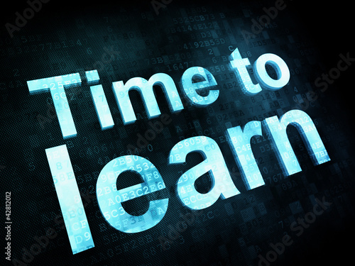 Illustration: Education and learn concept: pixelated words Time to learn on di Education and learn concept: pixelated words Time to learn on di