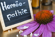 Homöopathieschild mit Echinaceablüte