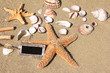 Foto: Strandgut mit Schild zum Beschriften Strandgut mit Schild zum Beschriften