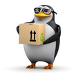 3d Penguin in glasses delivers a box