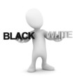 3d Little man choose between Black and White