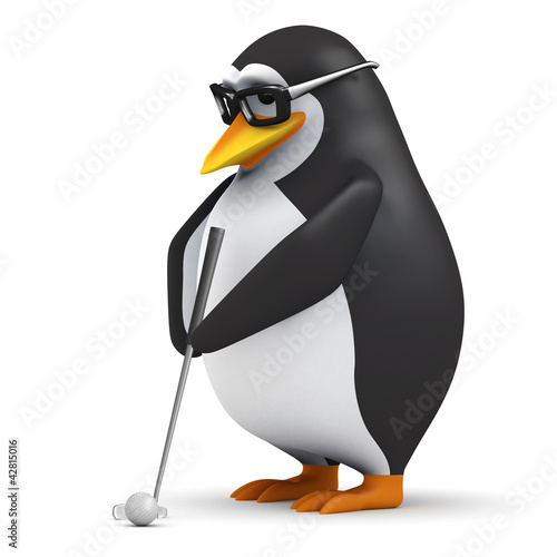 Illustration: 3d Penguin in glasses plays a game of golf 3d Penguin in glasses plays a game of golf