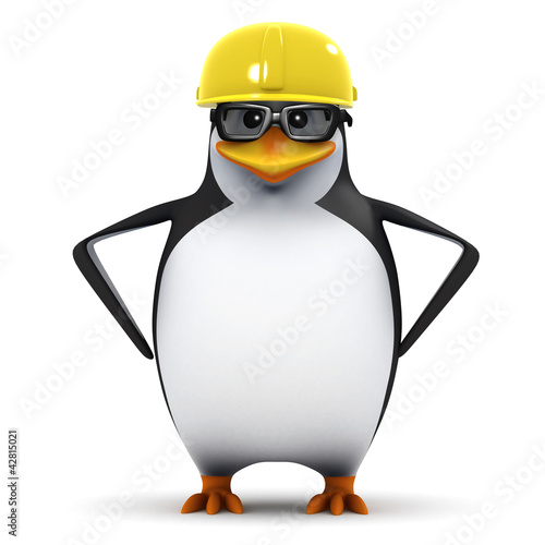 Illustration: 3d Penguin in glasses with safety helmet 3d Penguin in glasses with safety helmet