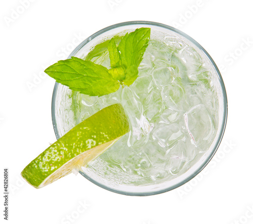 Photo: Mojito drink from top view, isolated on white background Mojito drink from top view, isolated on white background