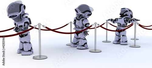 Illustration: Robots waiting in line Robots waiting in line