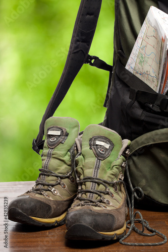 Photo: backpack and shoes backpackers backpack and shoes backpackers