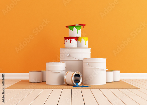 Illustration: Brush and paint cans Brush and paint cans
