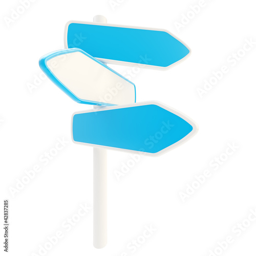 Illustration: Blue copyspace signpost with empty plates Blue copyspace signpost with empty plates