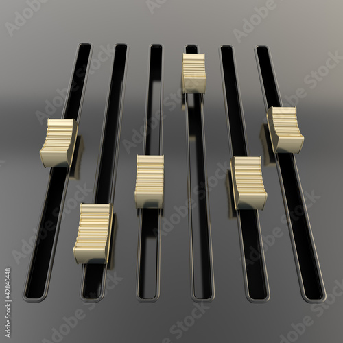 Illustration: Black mixer panel with golden sliders Black mixer panel with golden sliders