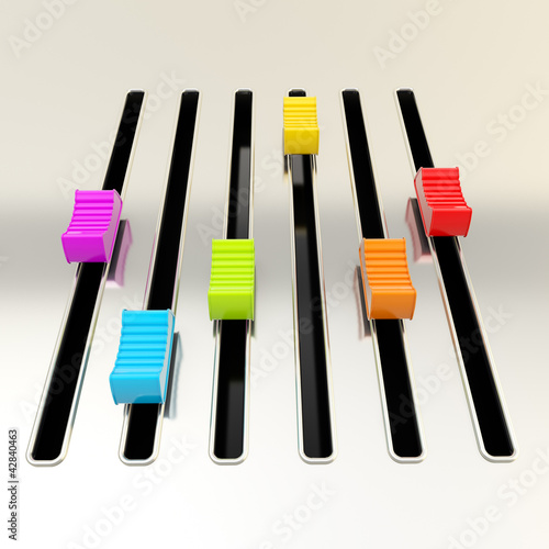 Illustration: Shimy metal mixer panel with colorful sliders Shimy metal mixer panel with colorful sliders