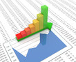 Illustration: 3d progress bar on spreadsheet background 3d progress bar on spreadsheet background