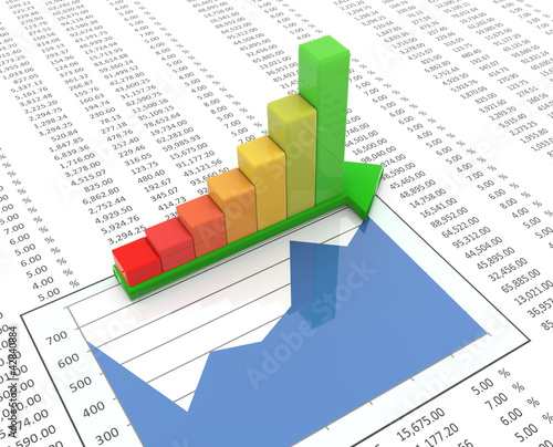 Illustration: 3d progress bar on spreadsheet background 3d progress bar on spreadsheet background