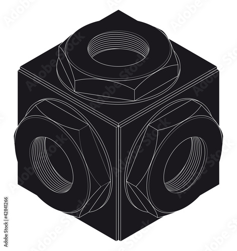 Vector: Screw-nut, isometric projection, engineering graphics Screw-nut, isometric projection, engineering graphics