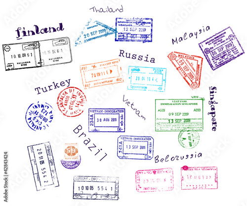 Vector: Real visa stamps from 9 countries Real visa stamps from 9 countries