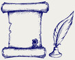 Parchment scroll and feather